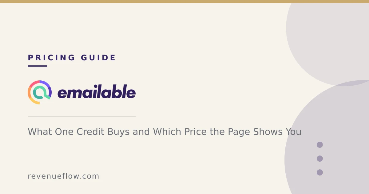Branded cover: Emailable Pricing: What One Credit Buys and Which Price the Page Shows You