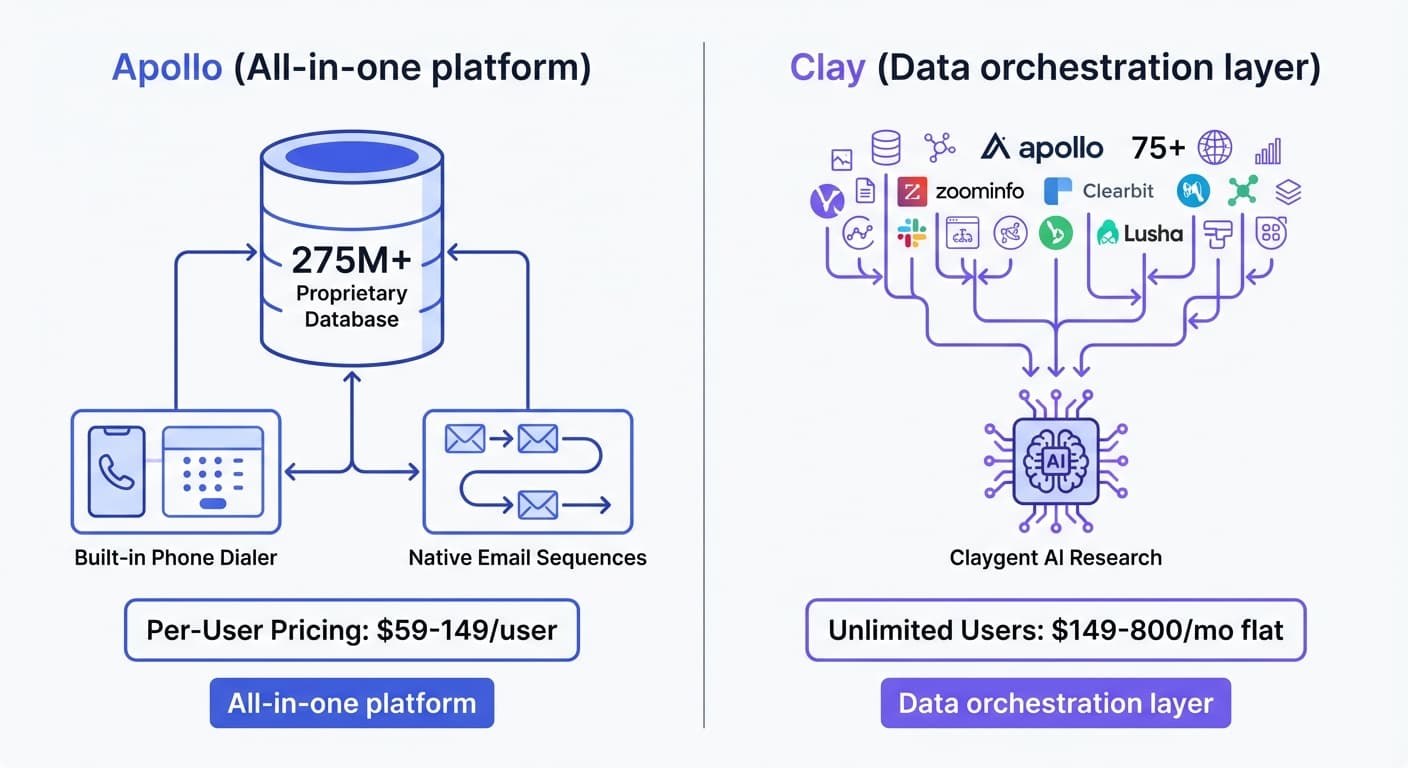 Apollo vs Clay data enrichment platform comparison - features