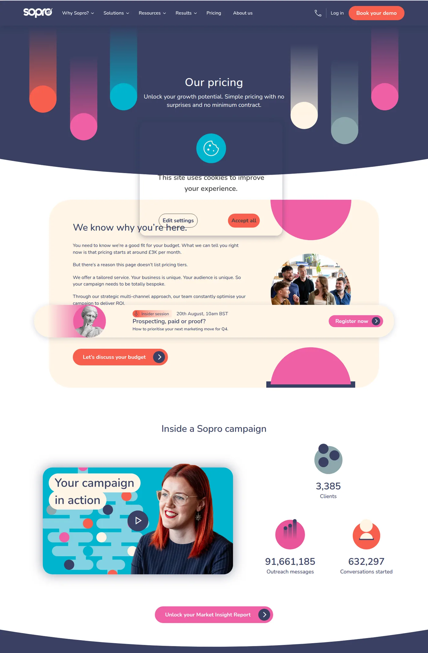Sopro's pricing page stating a starting price and explaining why it lists no tiers
