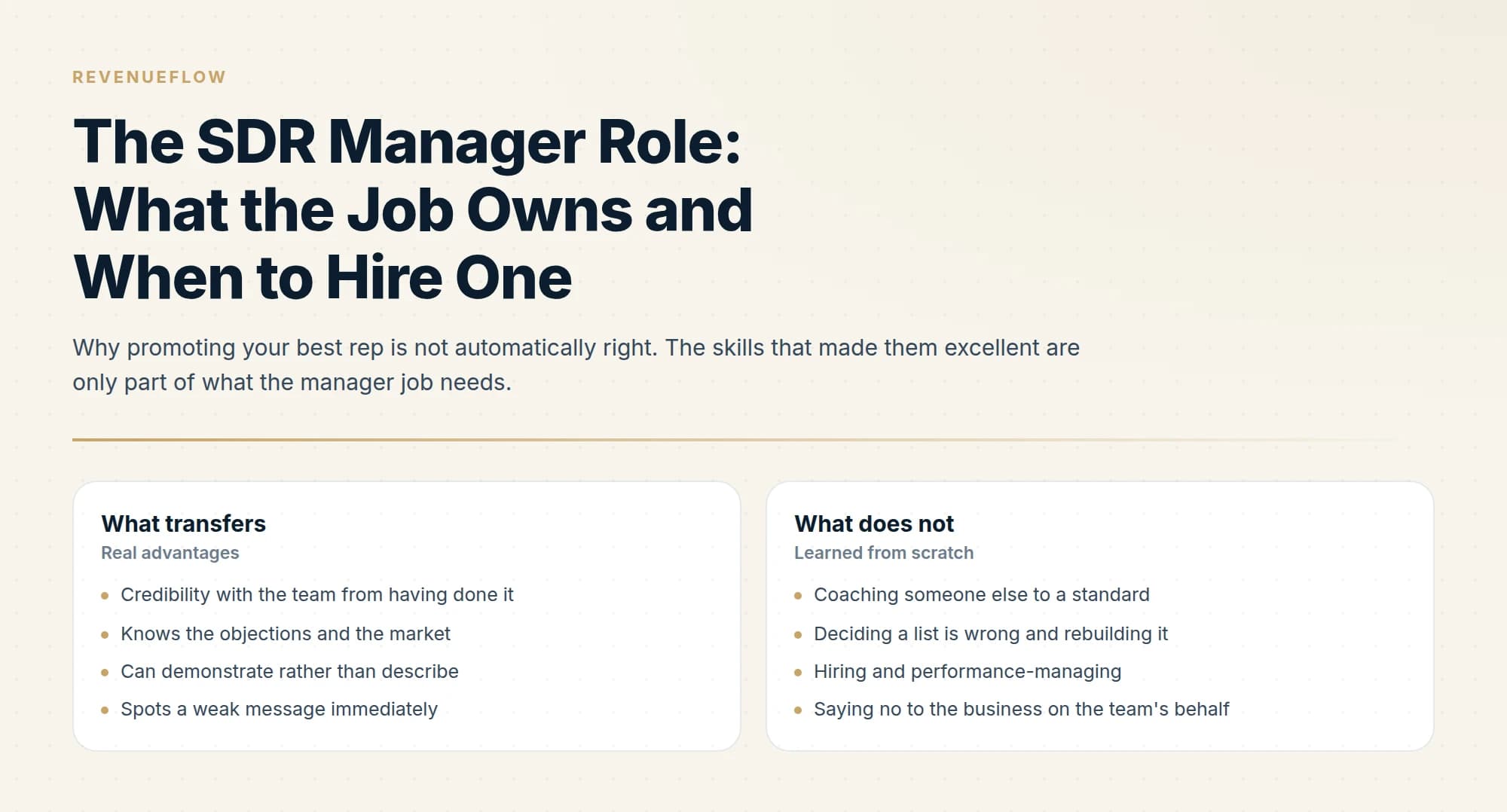 Why promoting your best rep is not automatically right. The skills that made them excellent are only part of what the manager job needs.