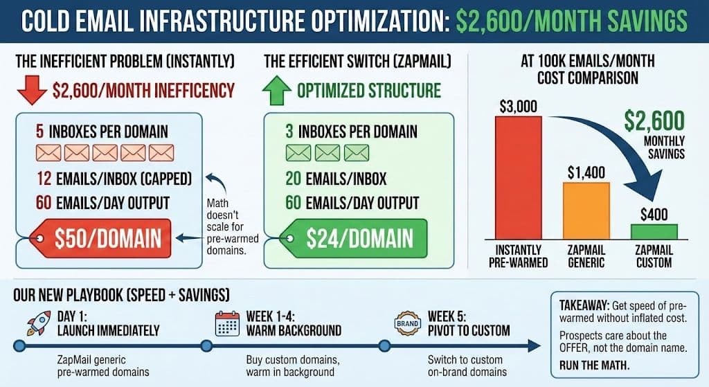 Cold email cost breakdown showing Instantly vs ZapMail pricing comparison