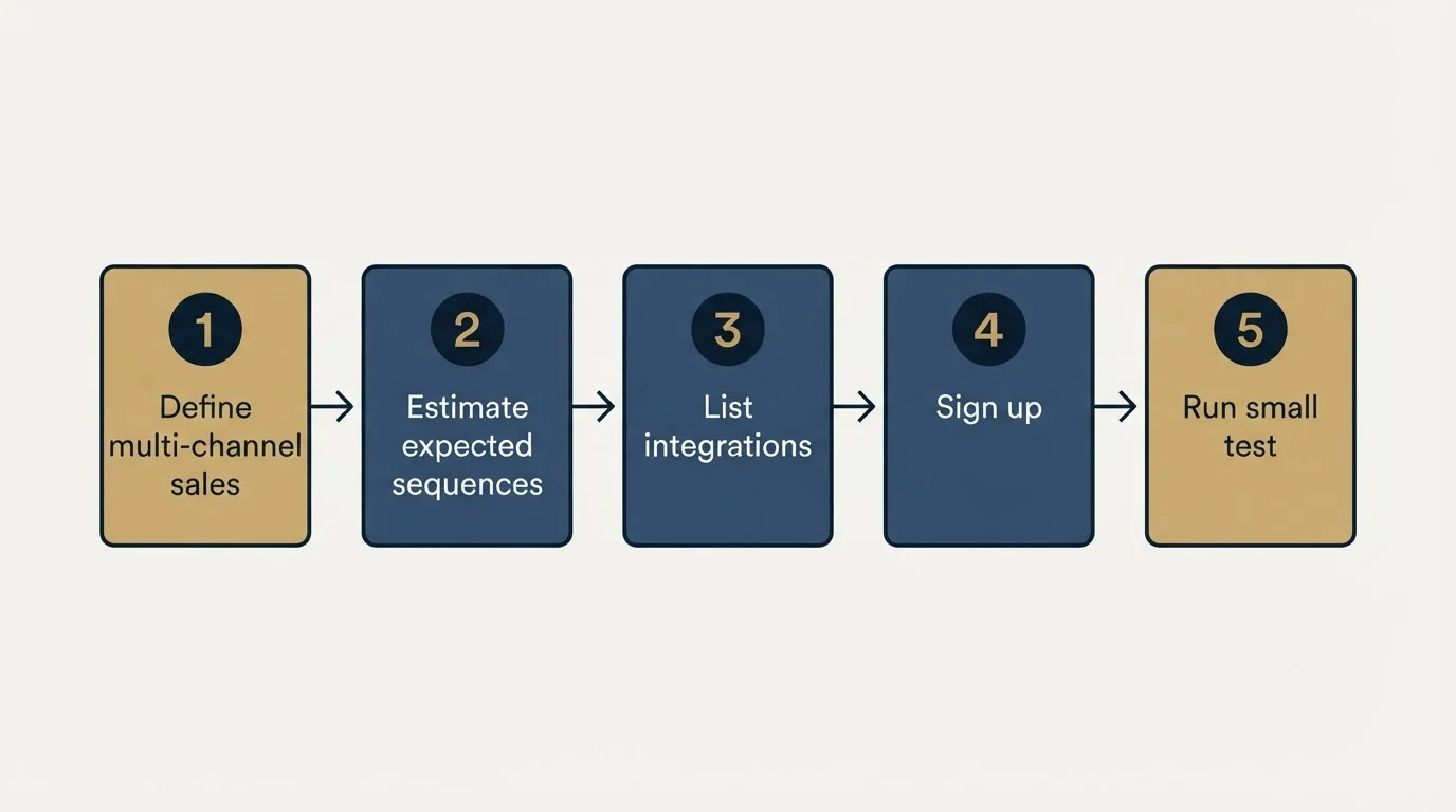 Step sequence: Getting Started Checklist (Define multi-channel sales, Estimate expected sequences, List integrations, Sign up)