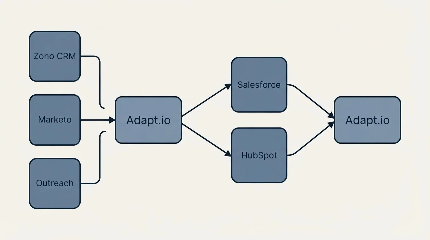 Integration schematic: Integration Ecosystem (Adapt.io, Salesforce, HubSpot, Zoho CRM)