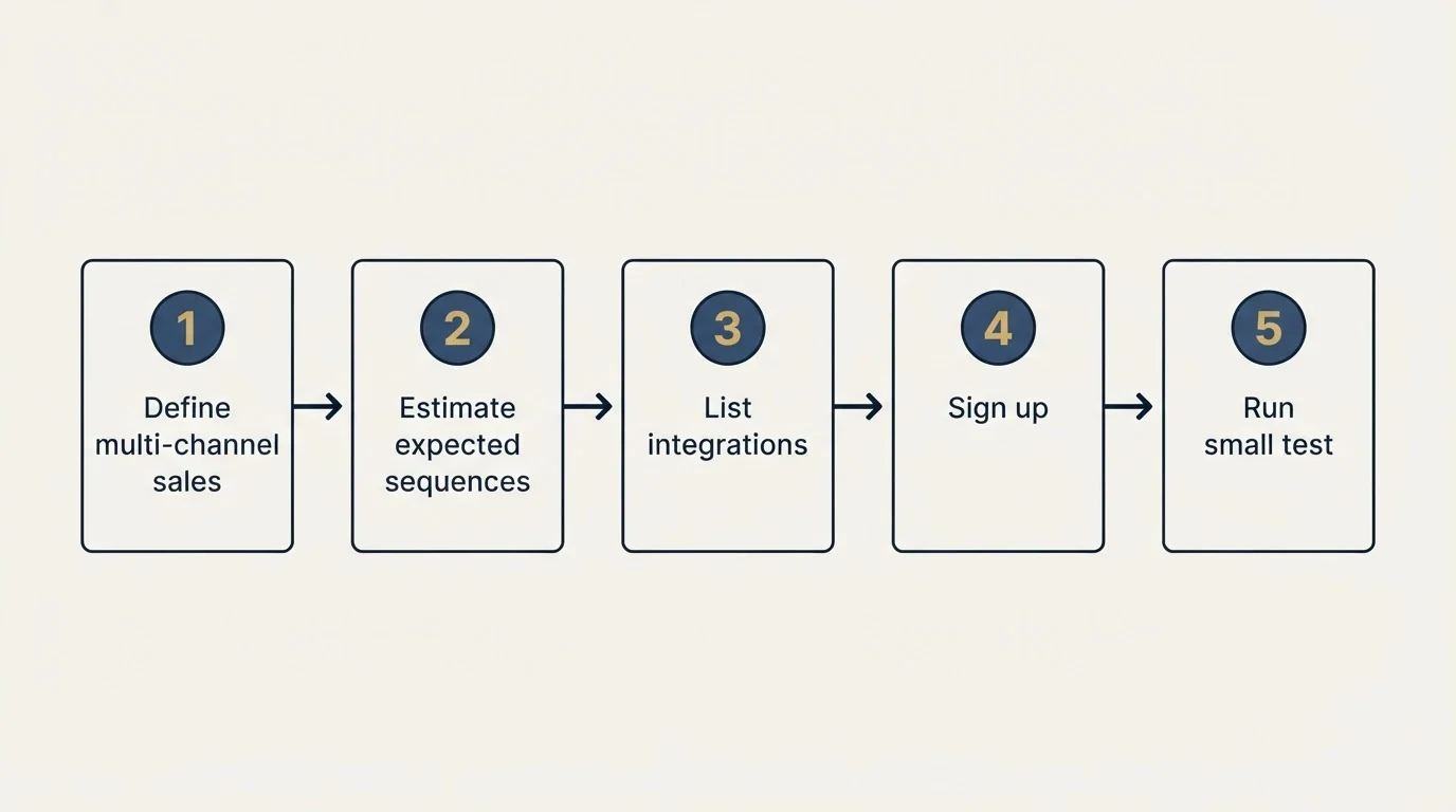 Step sequence: Getting Started Checklist (Define multi-channel sales, Estimate expected sequences, List integrations, Sign up)