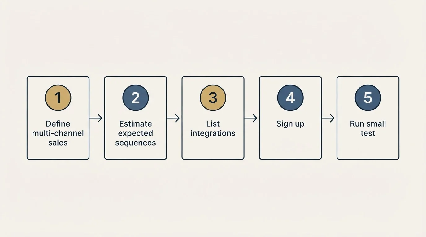 Step sequence: Getting Started Checklist (Define multi-channel sales, Estimate expected sequences, List integrations, Sign up)