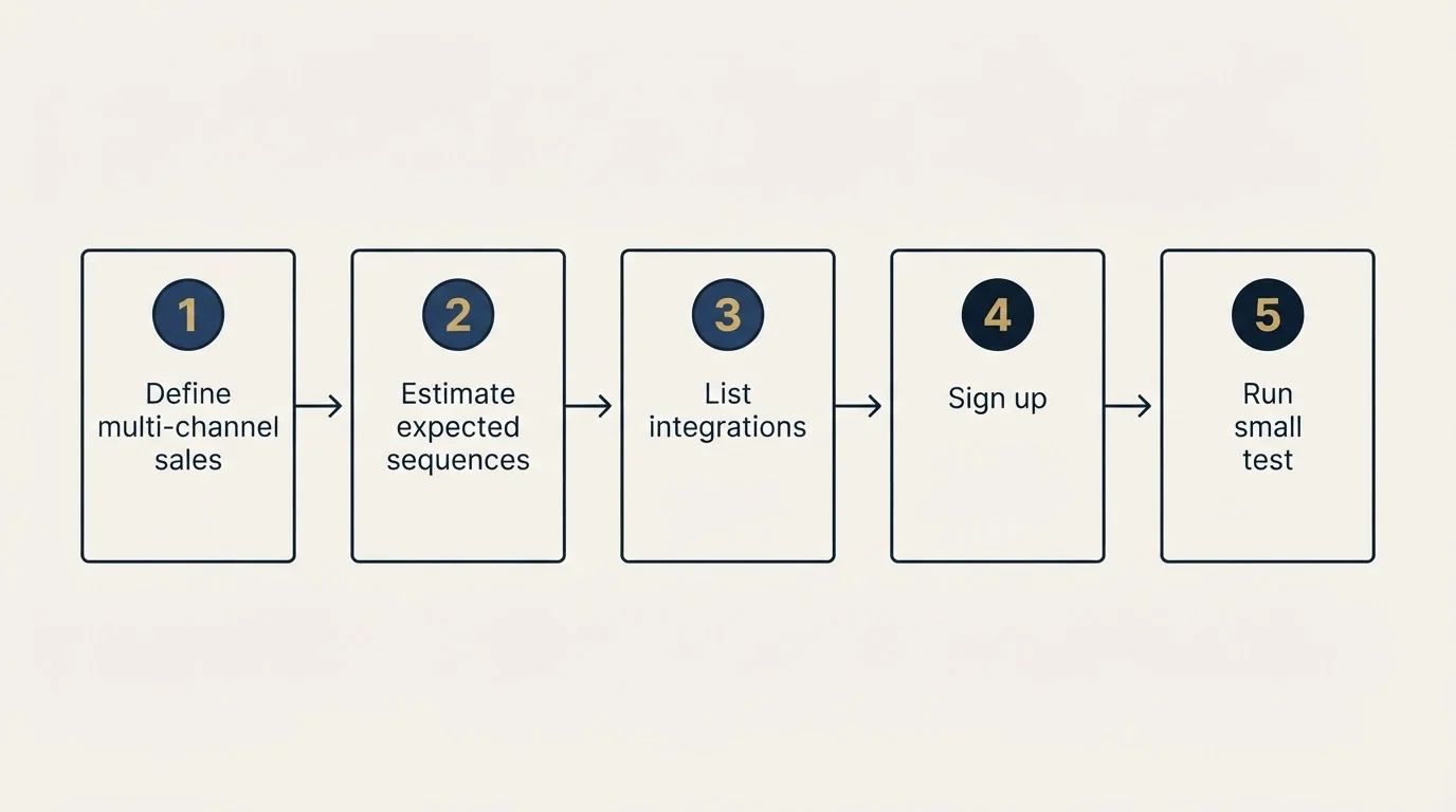 Step sequence: Getting Started Checklist (Define multi-channel sales, Estimate expected sequences, List integrations, Sign up)