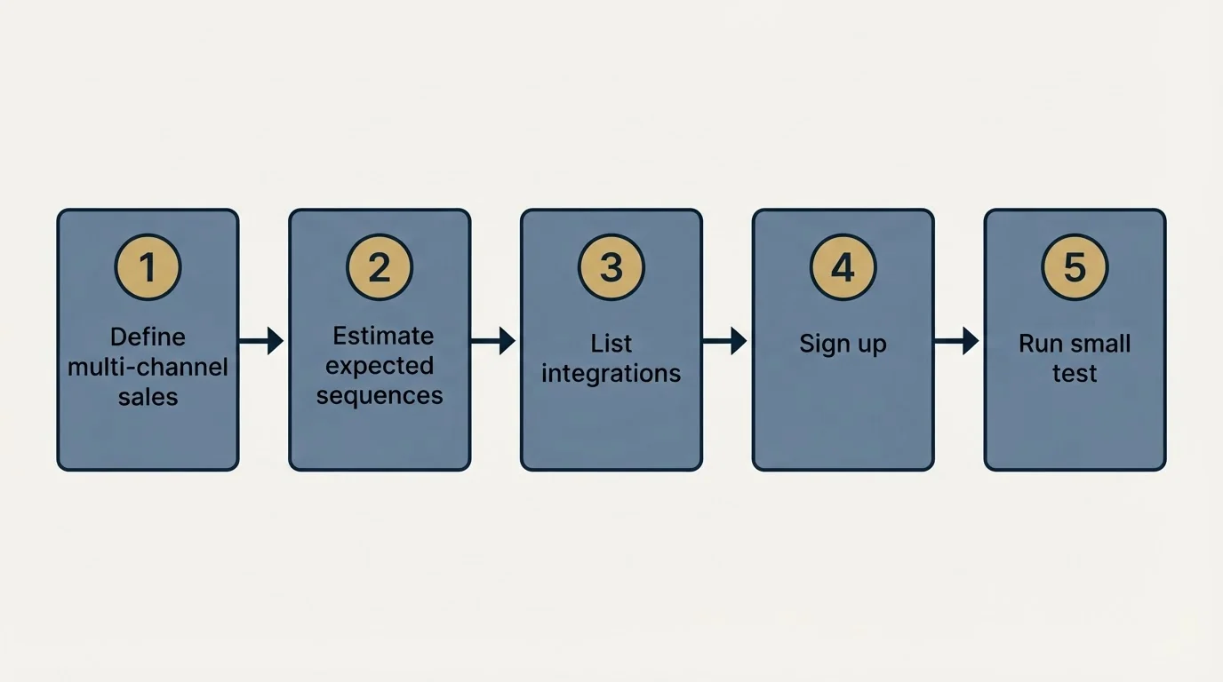 Step sequence: Getting Started Checklist (Define multi-channel sales, Estimate expected sequences, List integrations, Sign up)