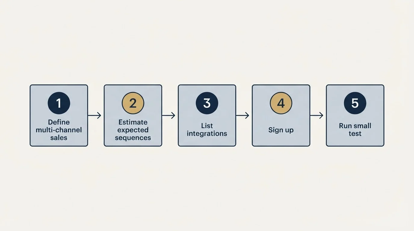 Step sequence: Getting Started Checklist (Define multi-channel sales, Estimate expected sequences, List integrations, Sign up)