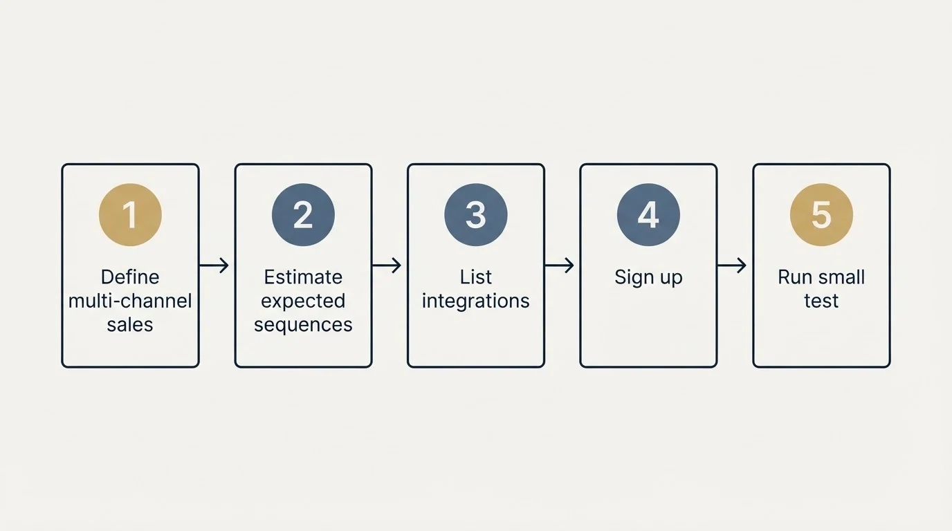 Step sequence: Getting Started Checklist (Define multi-channel sales, Estimate expected sequences, List integrations, Sign up)