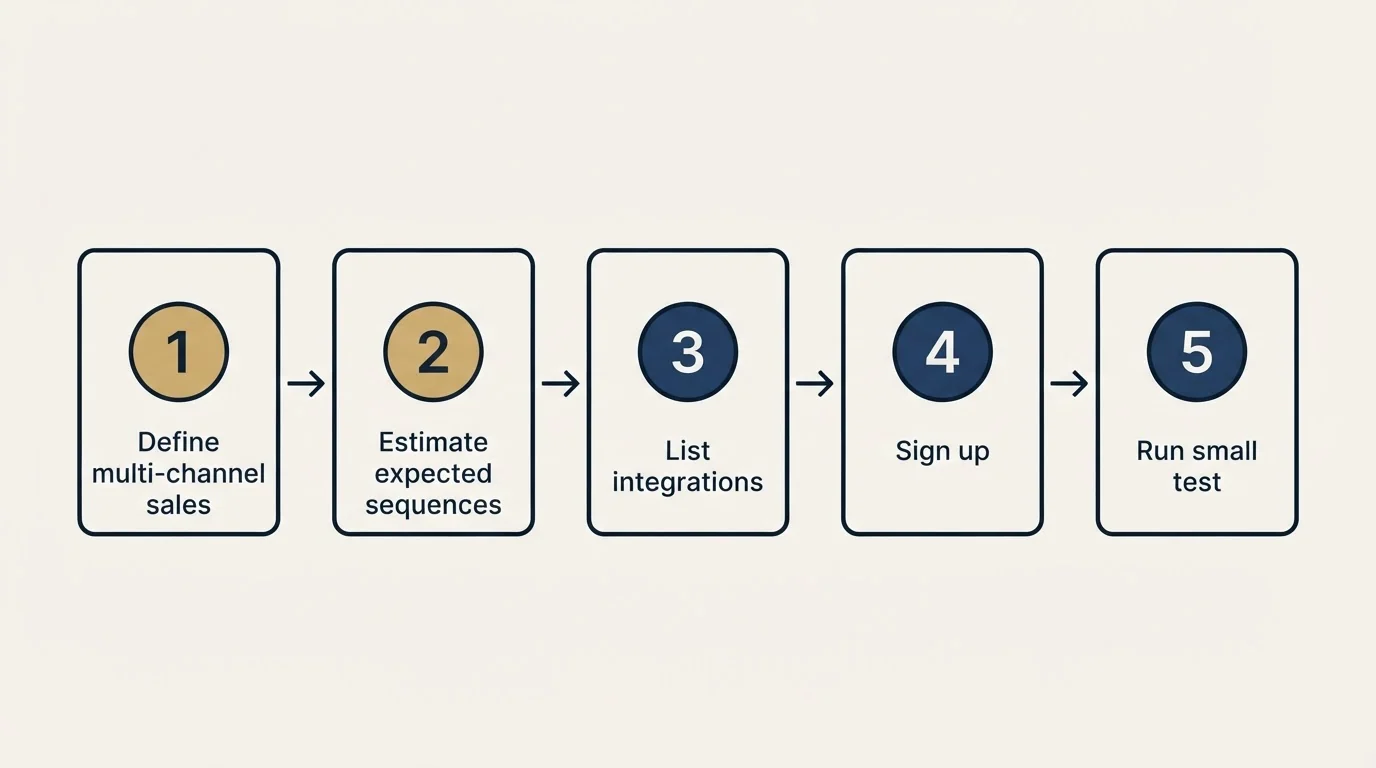 Step sequence: Getting Started Checklist (Define multi-channel sales, Estimate expected sequences, List integrations, Sign up)