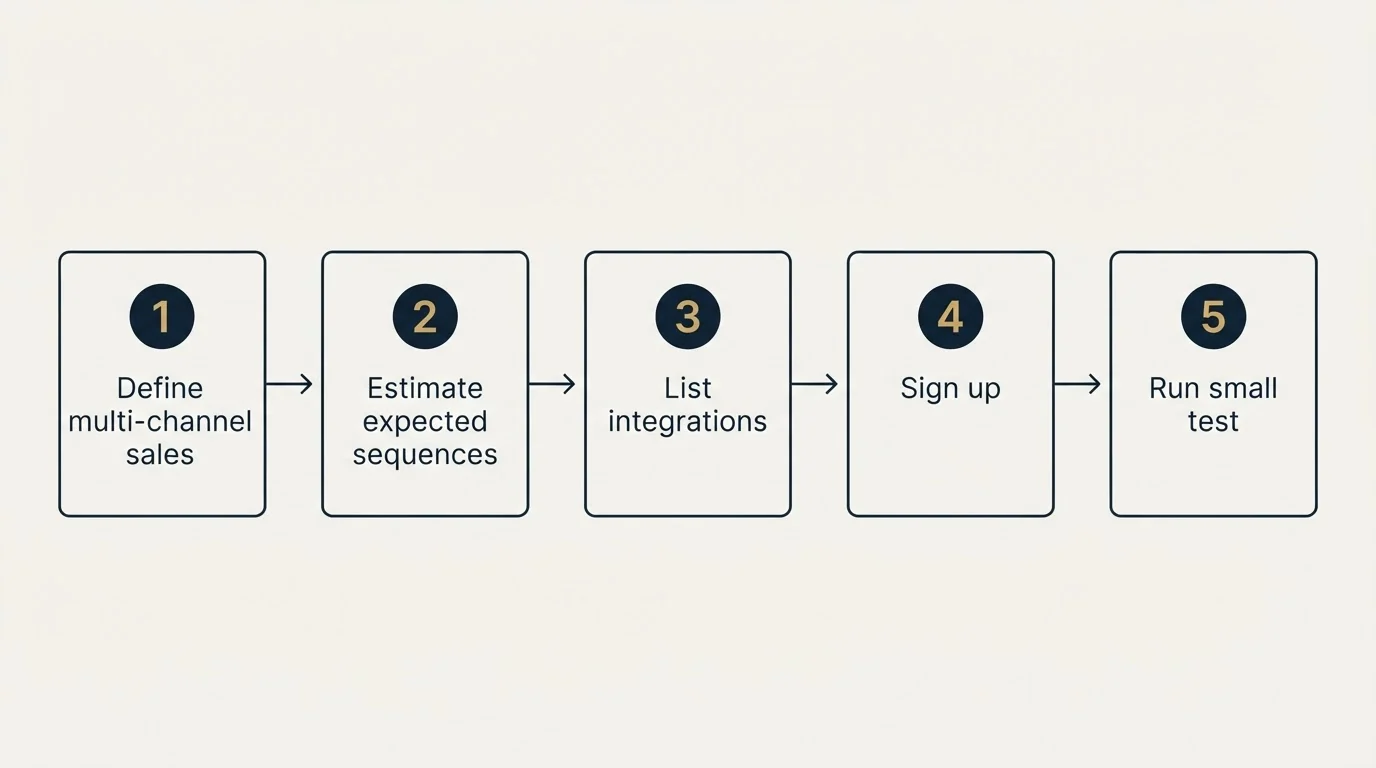 Step sequence: Getting Started Checklist (Define multi-channel sales, Estimate expected sequences, List integrations, Sign up)