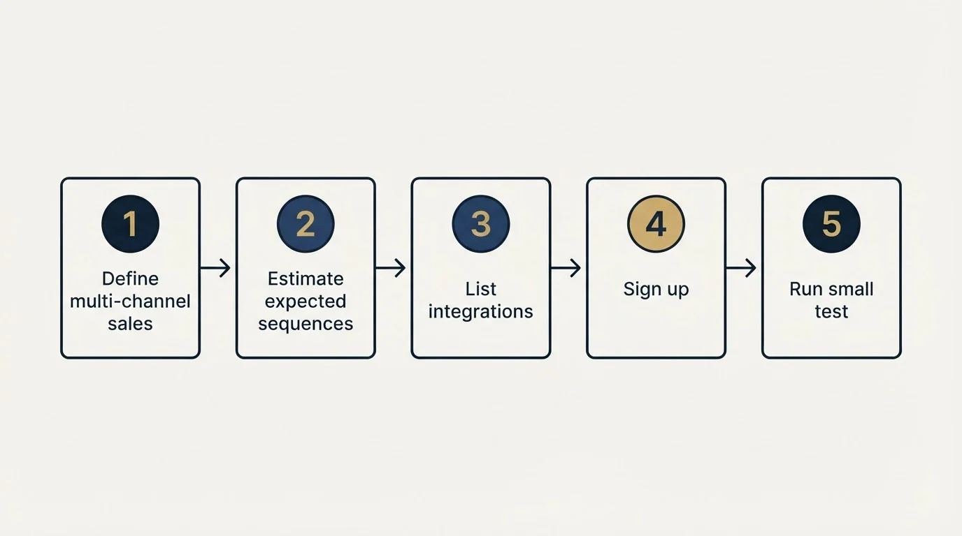 Step sequence: Getting Started Checklist (Define multi-channel sales, Estimate expected sequences, List integrations, Sign up)