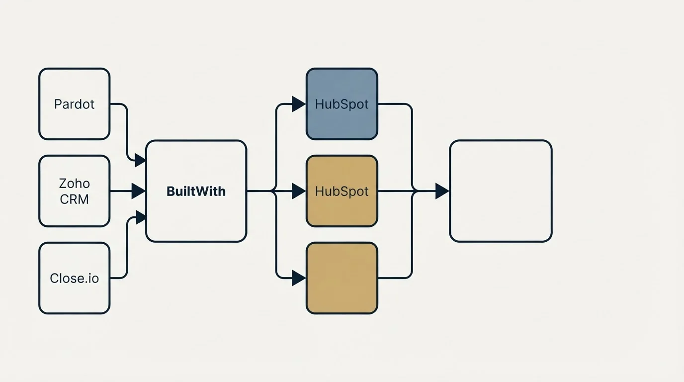 Integration flow: Integration Ecosystem (BuiltWith, HubSpot, Pardot, Zoho CRM)