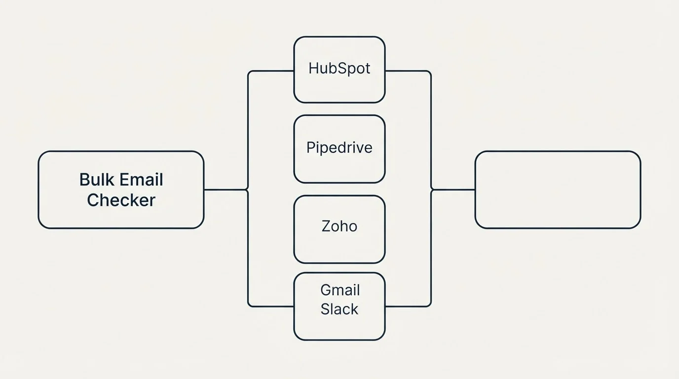 Integration flow: Integration Ecosystem (Bulk Email Checker, HubSpot, Pipedrive, Zoho)