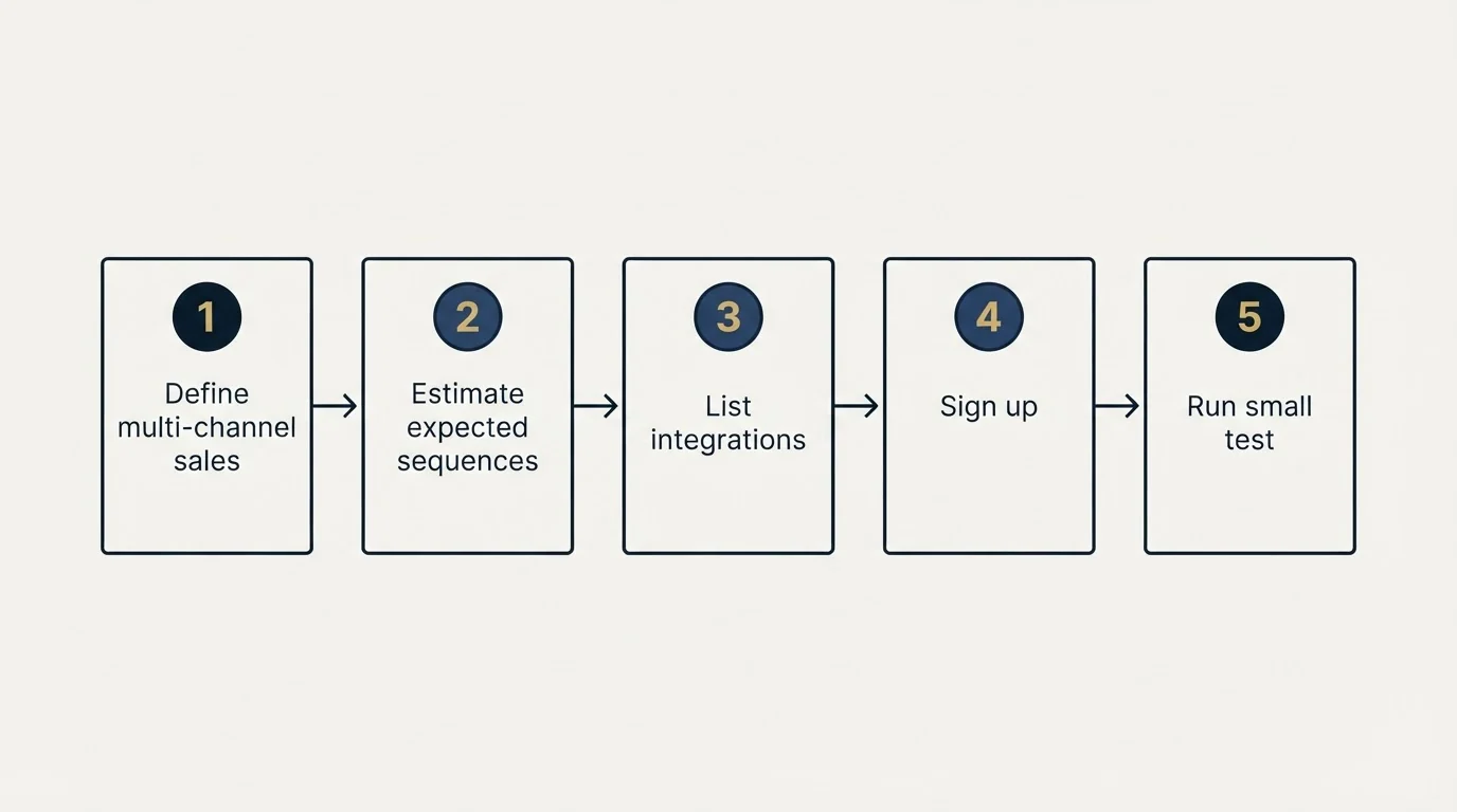 Step sequence: Getting Started Checklist (Define multi-channel sales, Estimate expected sequences, List integrations, Sign up)