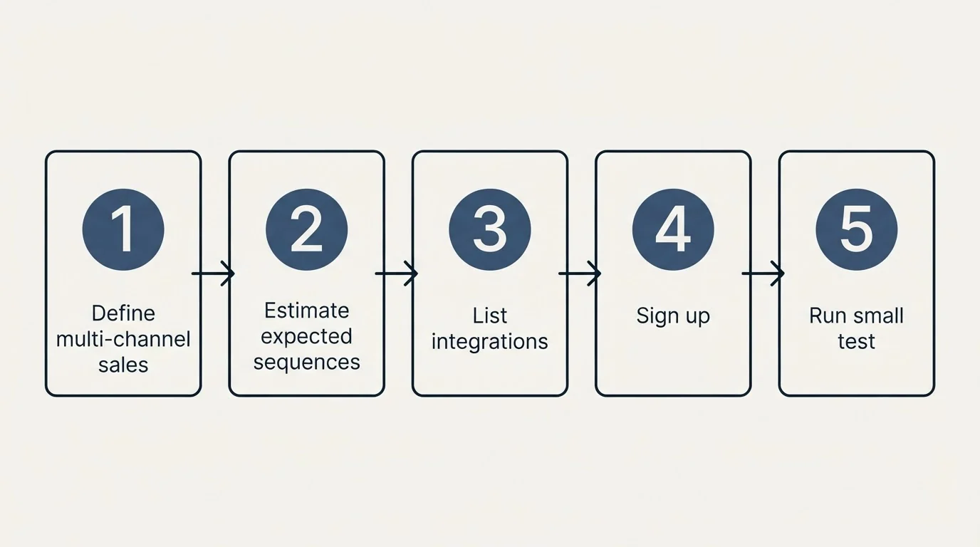 Step sequence: Getting Started Checklist (Define multi-channel sales, Estimate expected sequences, List integrations, Sign up)