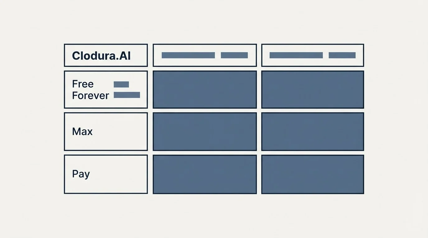 Pricing table: Pricing Comparison (Clodura.AI, Free Forever, Max, Pay)