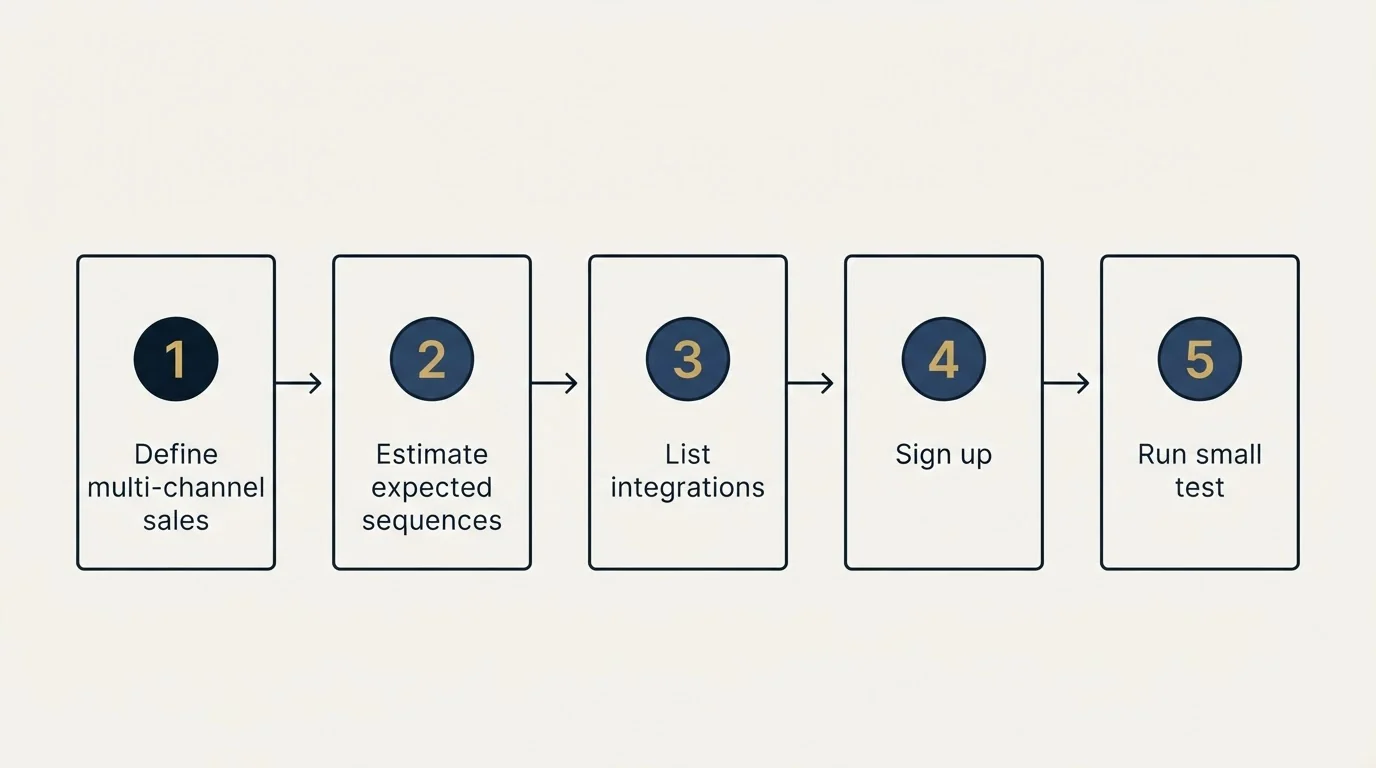 Step sequence: Getting Started Checklist (Define multi-channel sales, Estimate expected sequences, List integrations, Sign up)