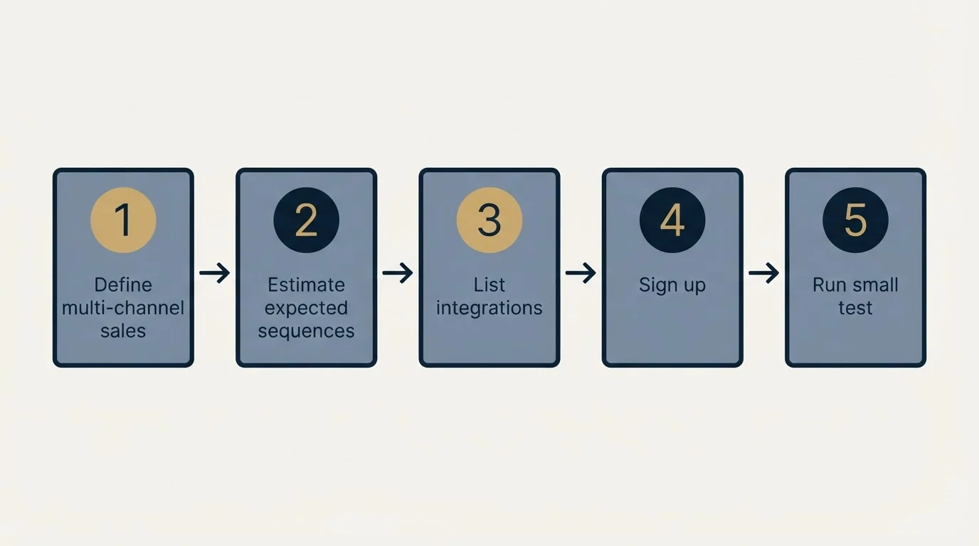 Step sequence: Getting Started Checklist (Define multi-channel sales, Estimate expected sequences, List integrations, Sign up)