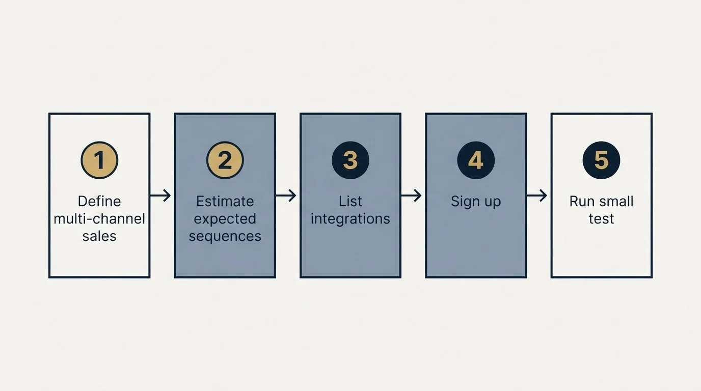 Step sequence: Getting Started Checklist (Define multi-channel sales, Estimate expected sequences, List integrations, Sign up)