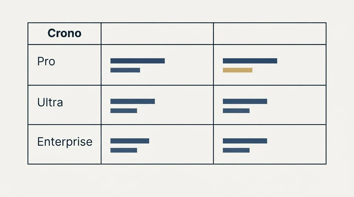 Pricing table: Pricing Comparison (Crono, Pro, Ultra, Enterprise)