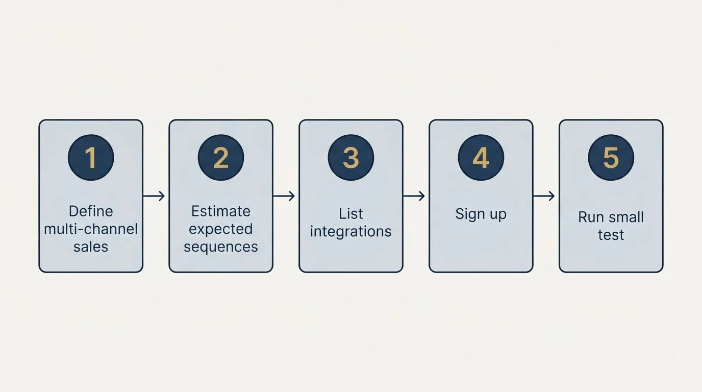 Step sequence: Getting Started Checklist (Define multi-channel sales, Estimate expected sequences, List integrations, Sign up)