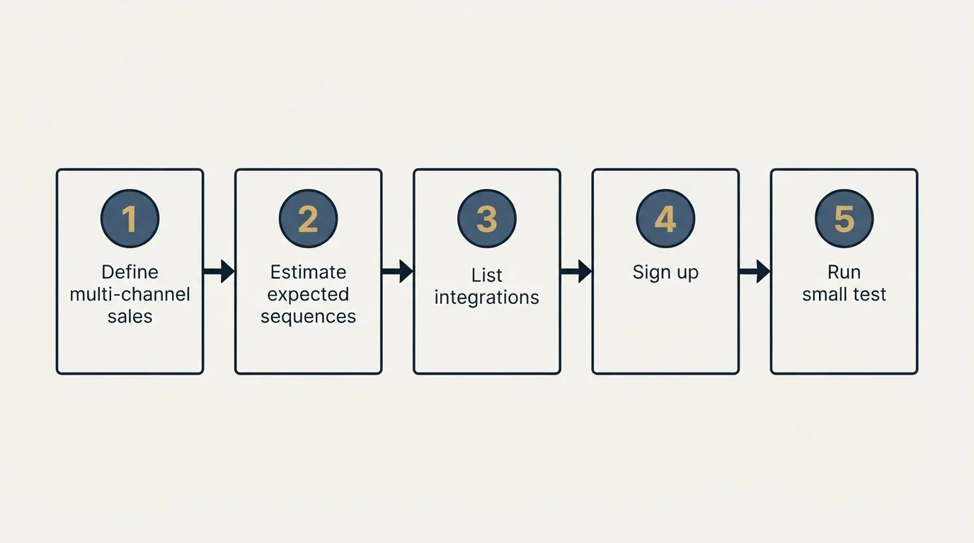 Step sequence: Getting Started Checklist (Define multi-channel sales, Estimate expected sequences, List integrations, Sign up)