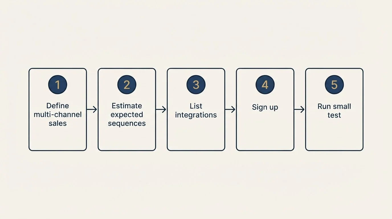 Step sequence: Getting Started Checklist (Define multi-channel sales, Estimate expected sequences, List integrations, Sign up)