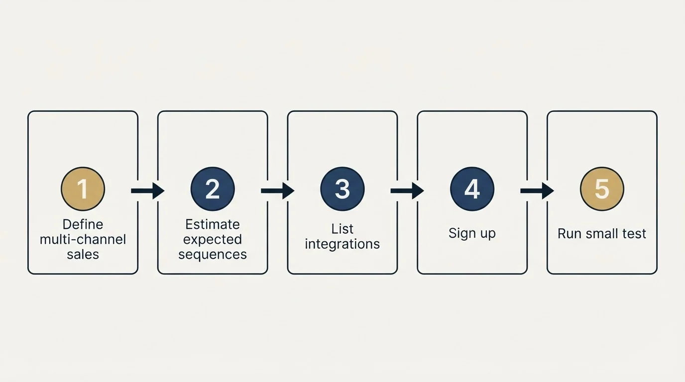 Step sequence: Getting Started Checklist (Define multi-channel sales, Estimate expected sequences, List integrations, Sign up)