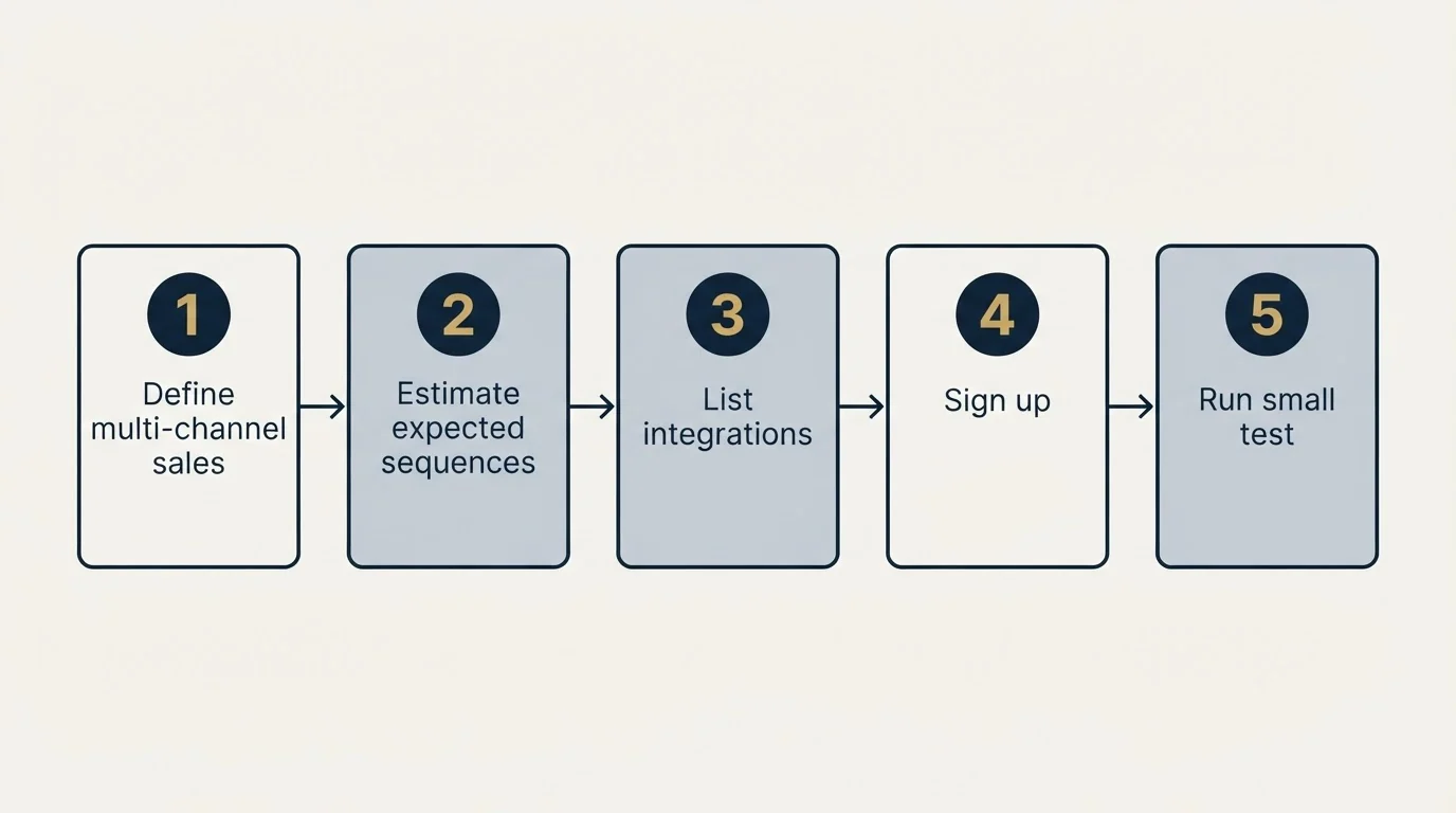 Step sequence: Getting Started Checklist (Define multi-channel sales, Estimate expected sequences, List integrations, Sign up)
