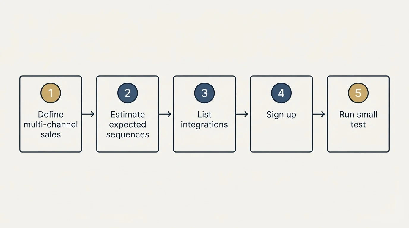 Step sequence: Getting Started Checklist (Define multi-channel sales, Estimate expected sequences, List integrations, Sign up)