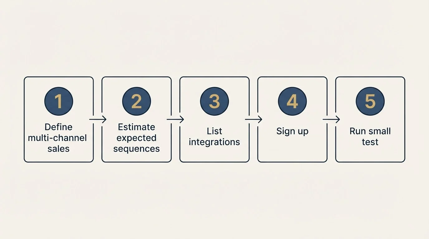 Step sequence: Getting Started Checklist (Define multi-channel sales, Estimate expected sequences, List integrations, Sign up)