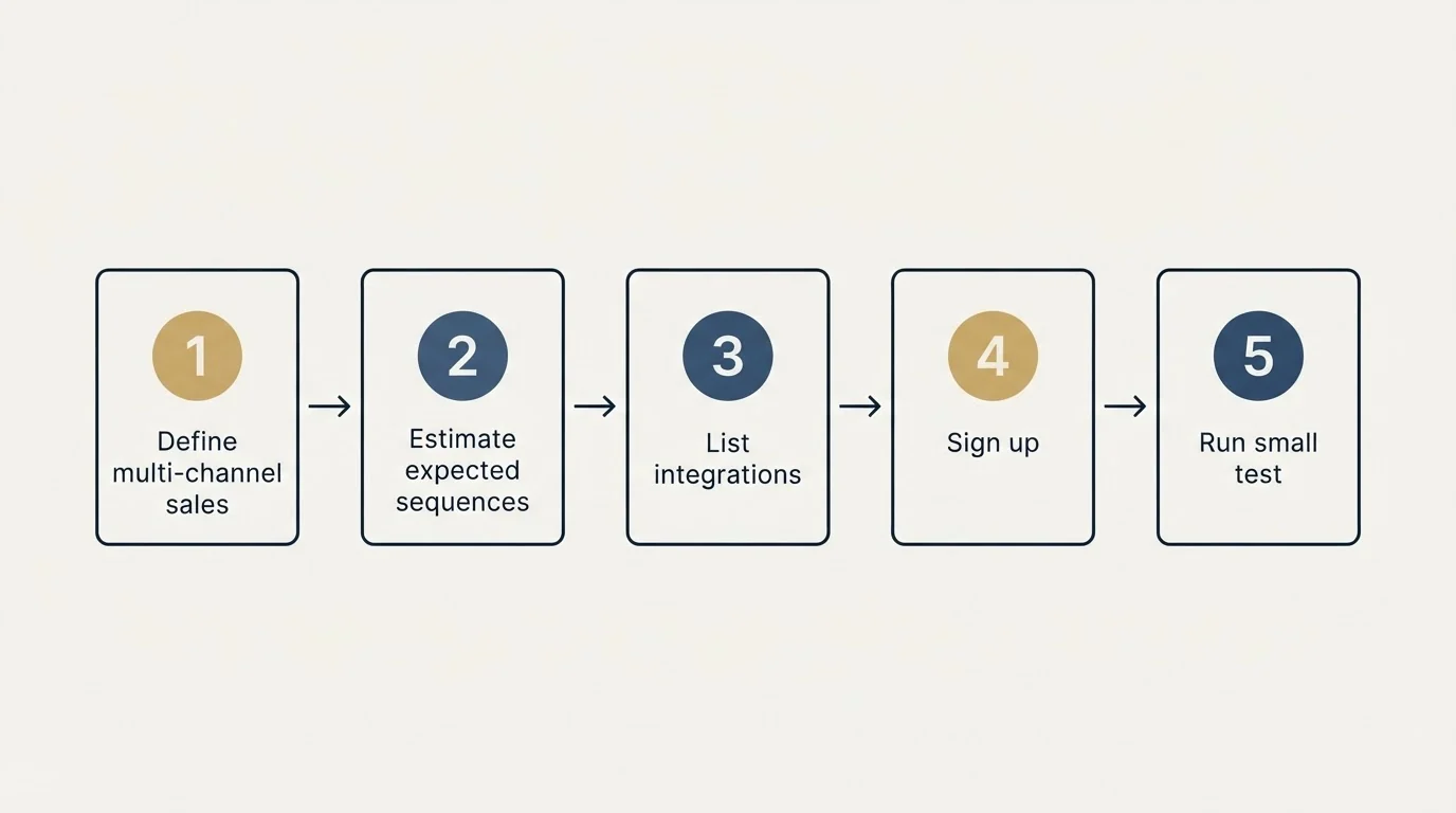 Step sequence: Getting Started Checklist (Define multi-channel sales, Estimate expected sequences, List integrations, Sign up)