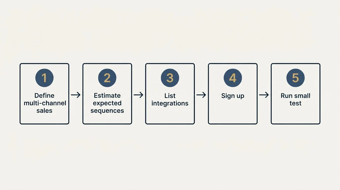 Step sequence: Getting Started Checklist (Define multi-channel sales, Estimate expected sequences, List integrations, Sign up)