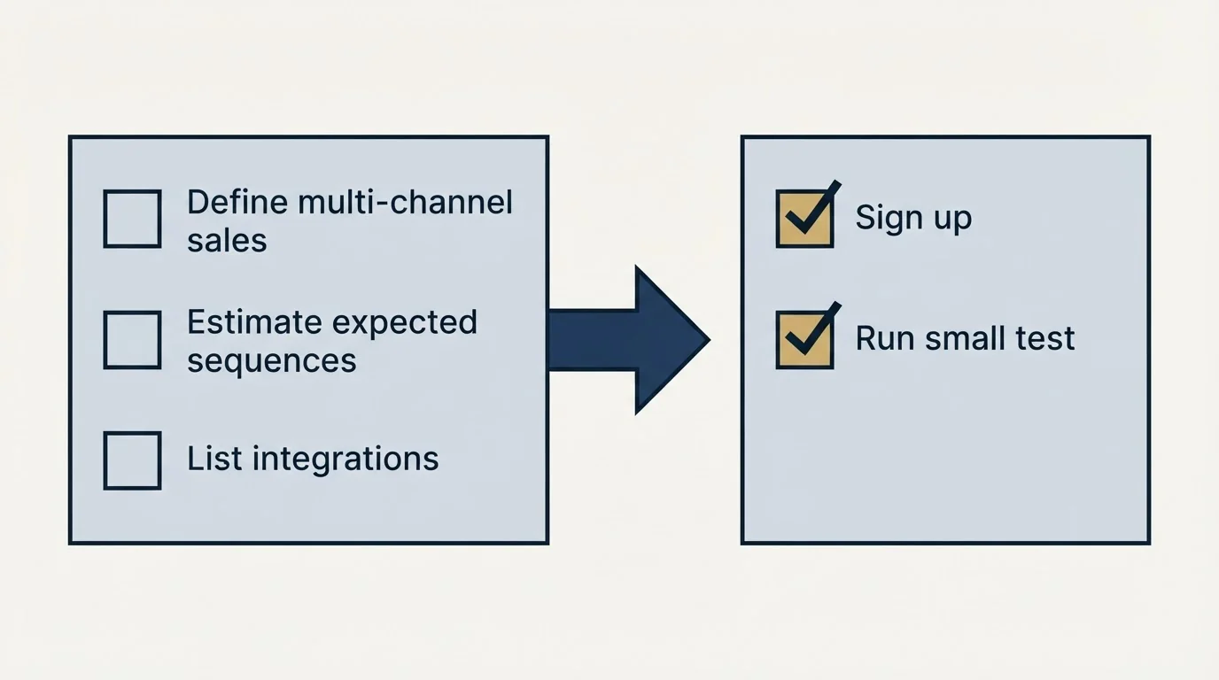 Before-and-after steps: Getting Started Checklist (Define multi-channel sales, Estimate expected sequences, List integrations, Sign up)