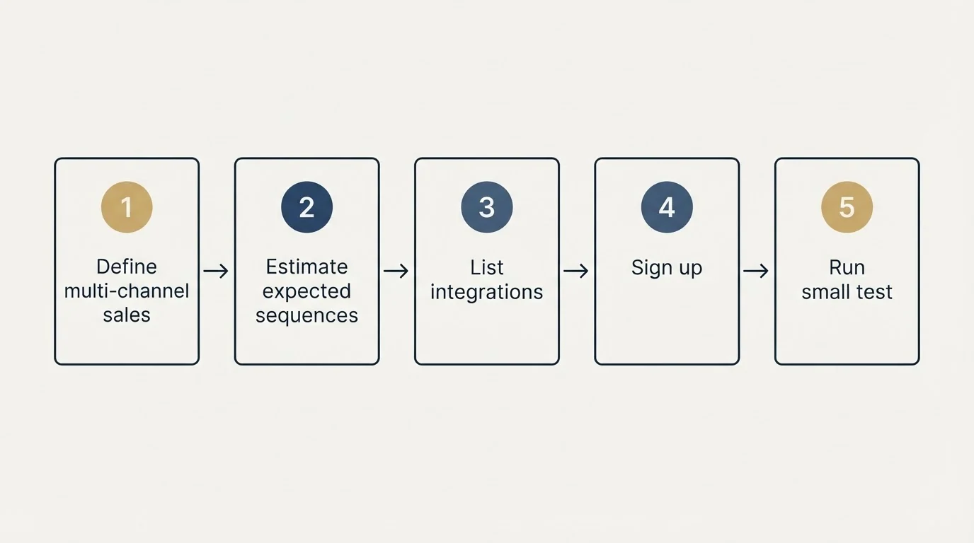 Step sequence: Getting Started Checklist (Define multi-channel sales, Estimate expected sequences, List integrations, Sign up)