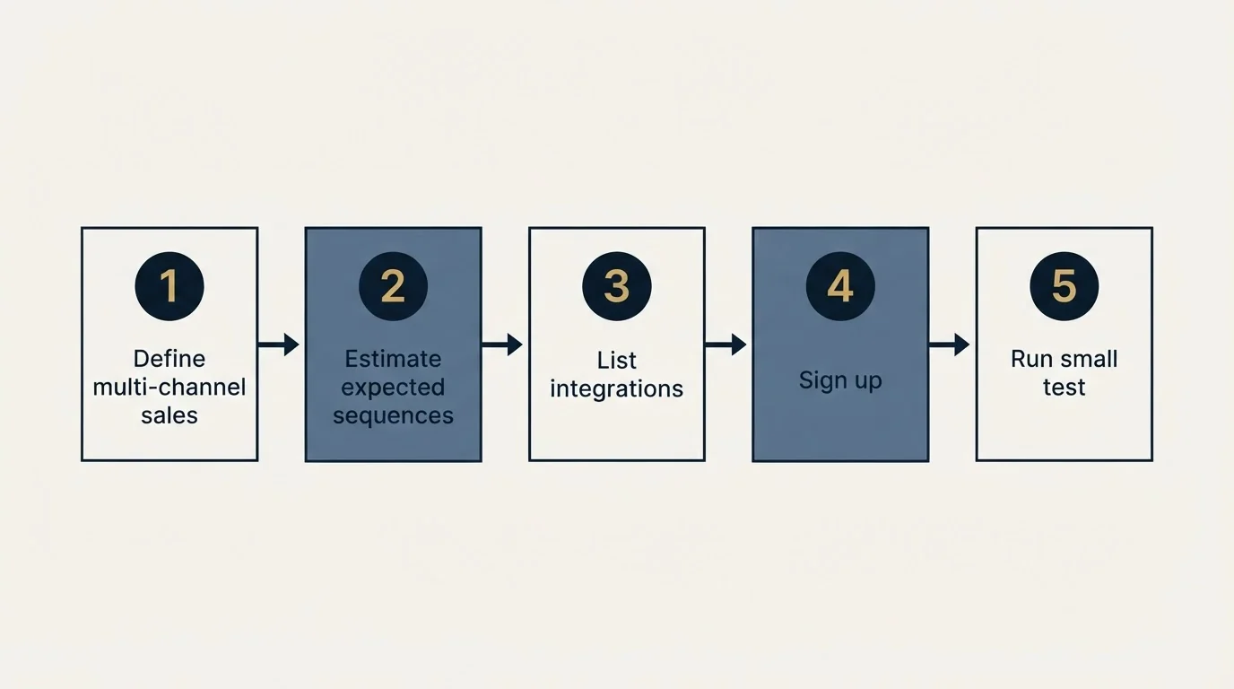 Step sequence: Getting Started Checklist (Define multi-channel sales, Estimate expected sequences, List integrations, Sign up)