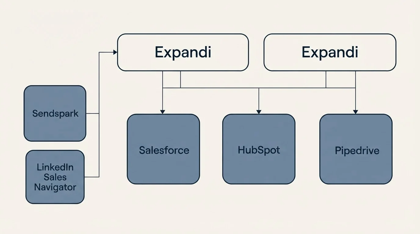 Integration grid: Integration Ecosystem (Expandi, Salesforce, HubSpot, Pipedrive)