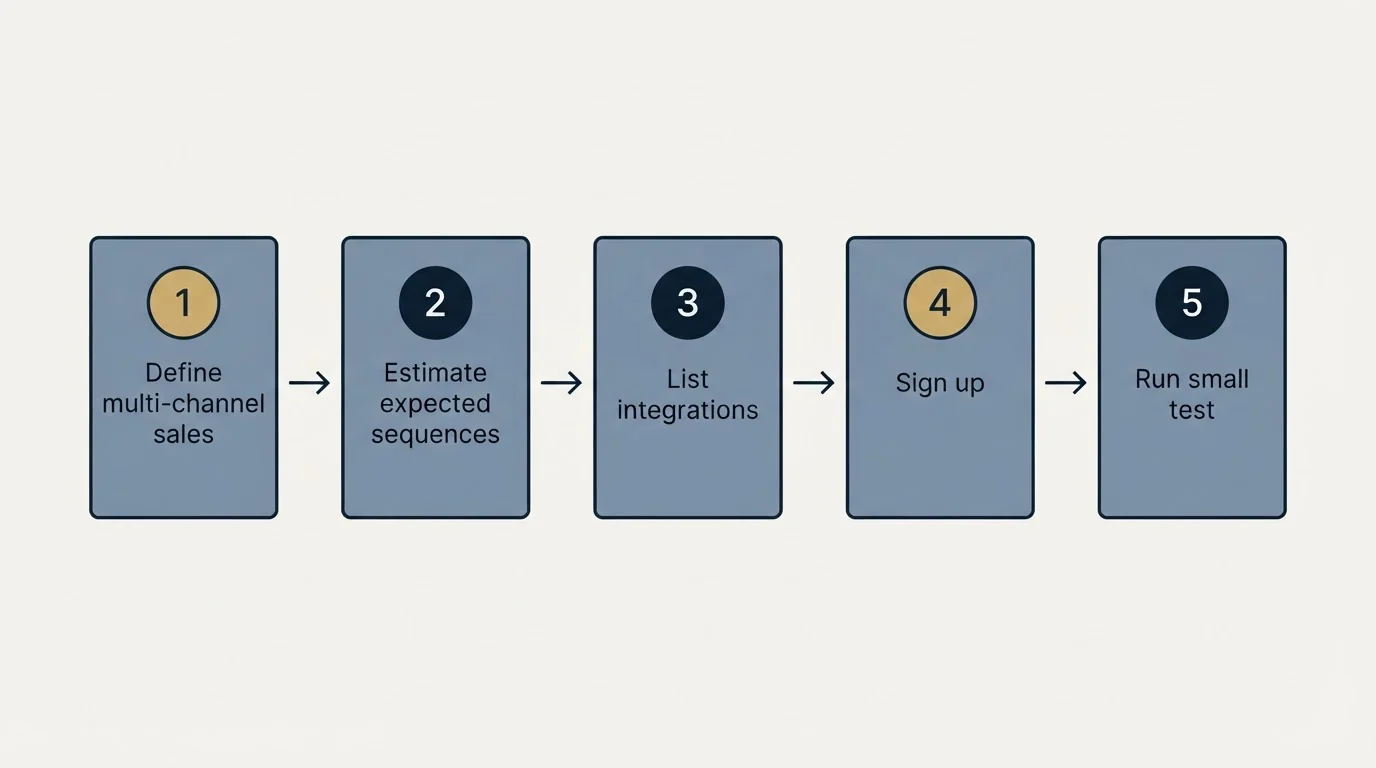 Step sequence: Getting Started Checklist (Define multi-channel sales, Estimate expected sequences, List integrations, Sign up)
