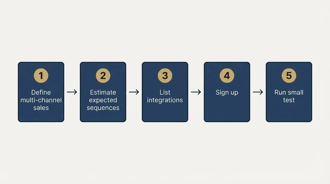 Step sequence: Getting Started Checklist (Define multi-channel sales, Estimate expected sequences, List integrations, Sign up)