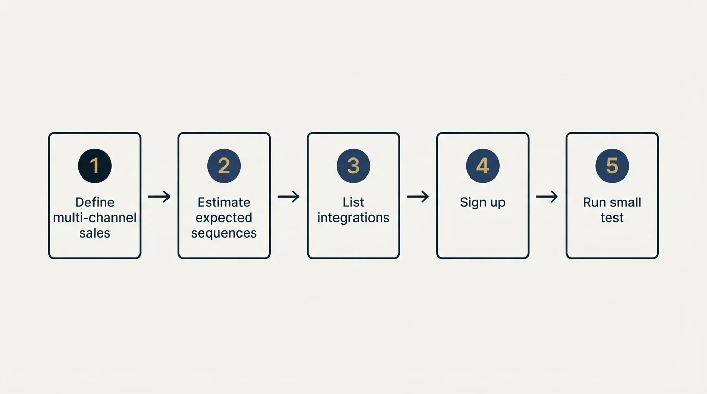 Step sequence: Getting Started Checklist (Define multi-channel sales, Estimate expected sequences, List integrations, Sign up)