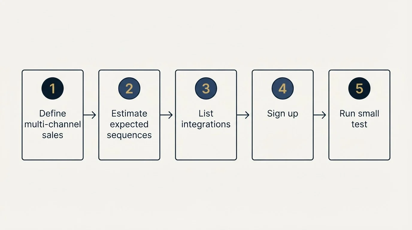 Step sequence: Getting Started Checklist (Define multi-channel sales, Estimate expected sequences, List integrations, Sign up)