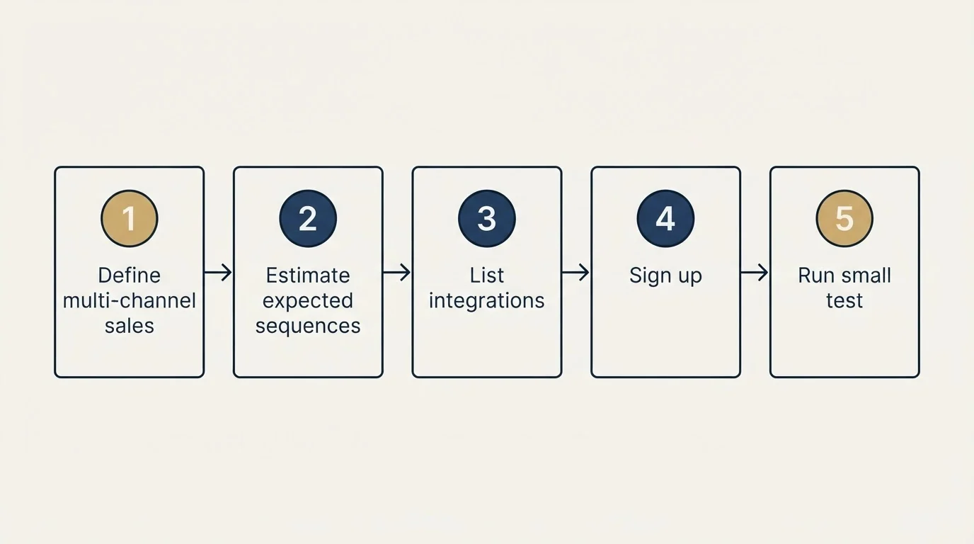 Step sequence: Getting Started Checklist (Define multi-channel sales, Estimate expected sequences, List integrations, Sign up)