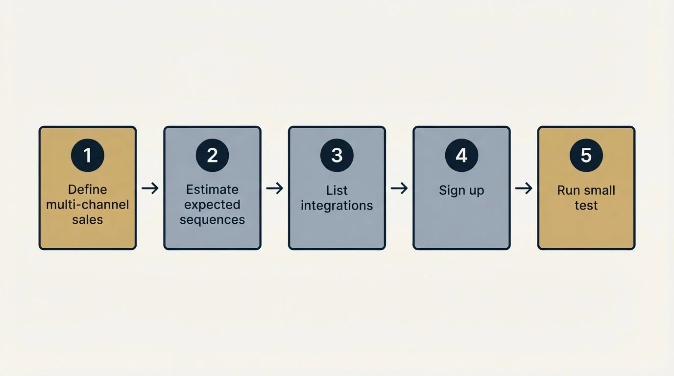 Step sequence: Getting Started Checklist (Define multi-channel sales, Estimate expected sequences, List integrations, Sign up)