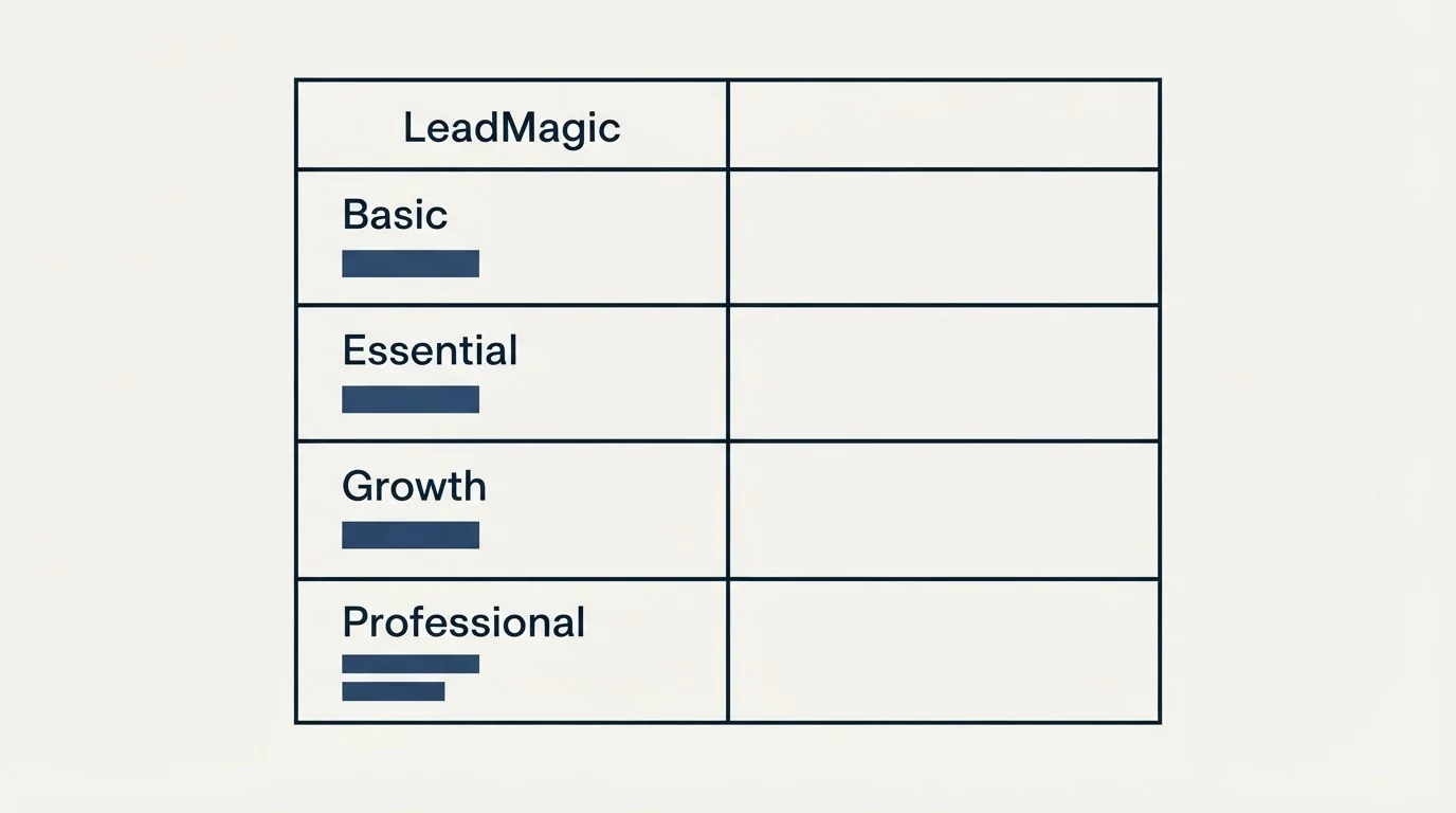 Pricing table: Pricing Comparison (LeadMagic, Basic, Essential, Growth)