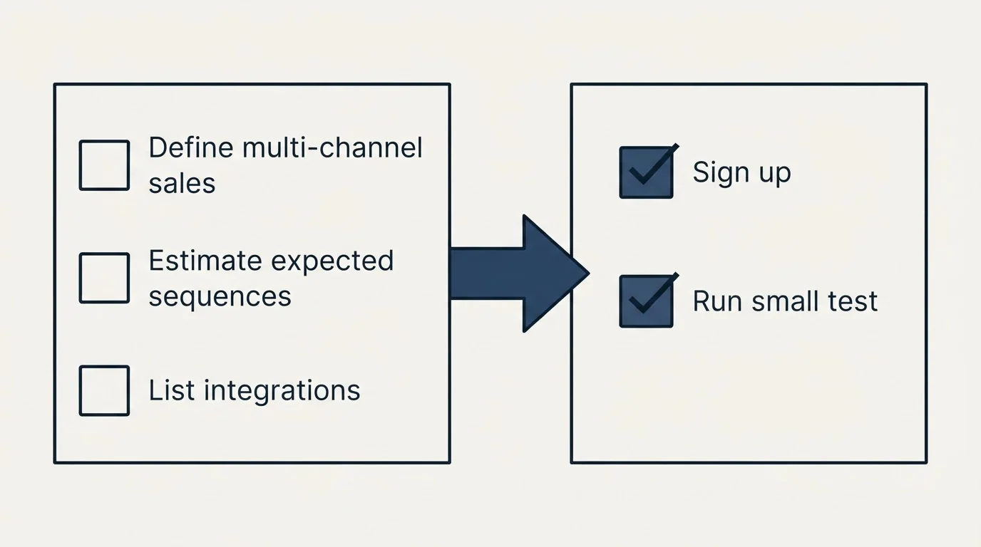 Before-and-after steps: Getting Started Checklist (Define multi-channel sales, Estimate expected sequences, List integrations, Sign up)