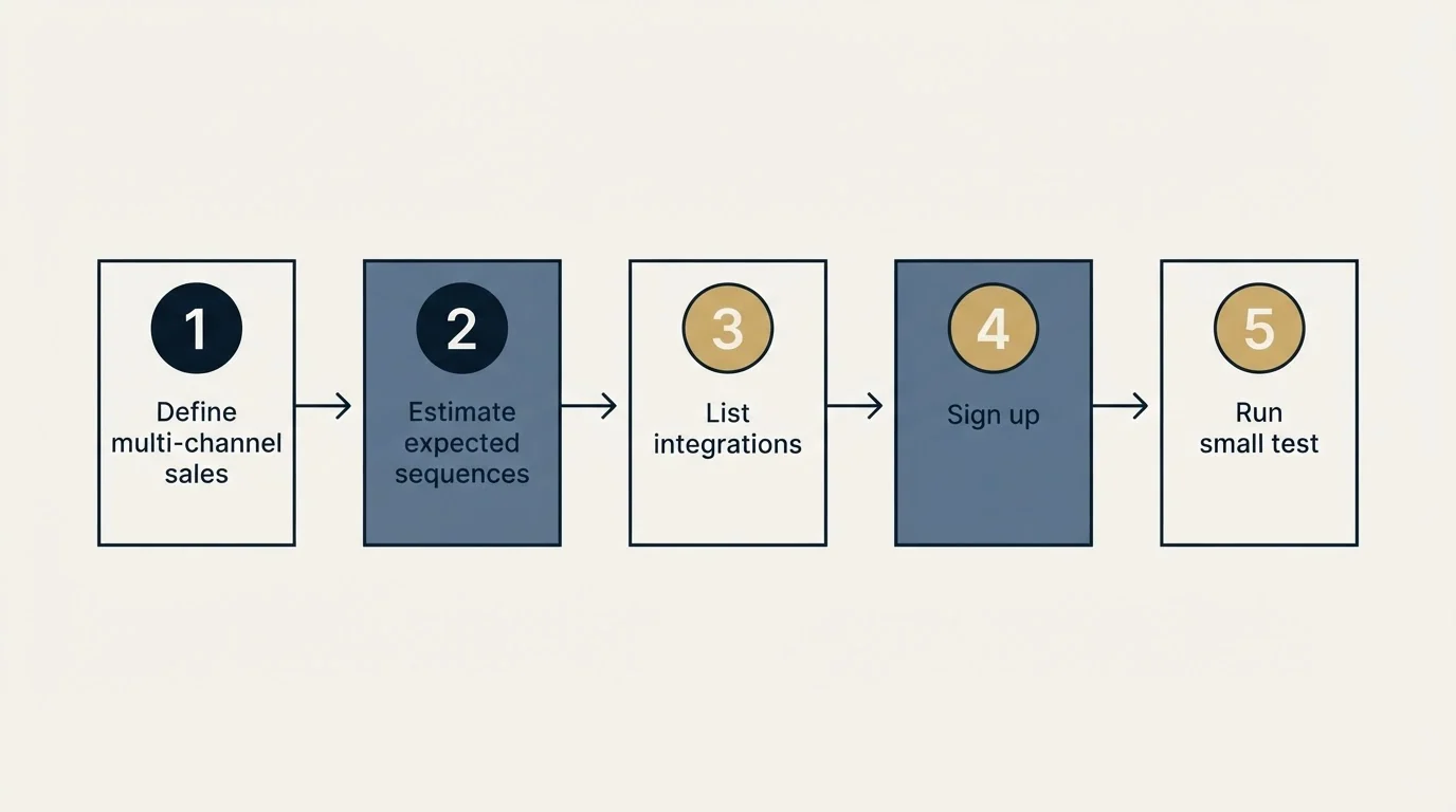 Step sequence: Getting Started Checklist (Define multi-channel sales, Estimate expected sequences, List integrations, Sign up)