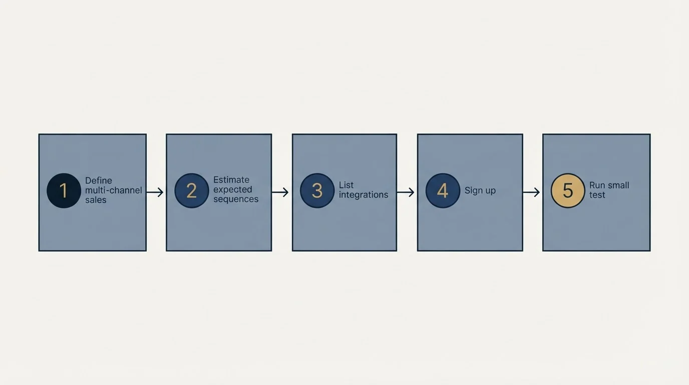 Step sequence: Getting Started Checklist (Define multi-channel sales, Estimate expected sequences, List integrations, Sign up)