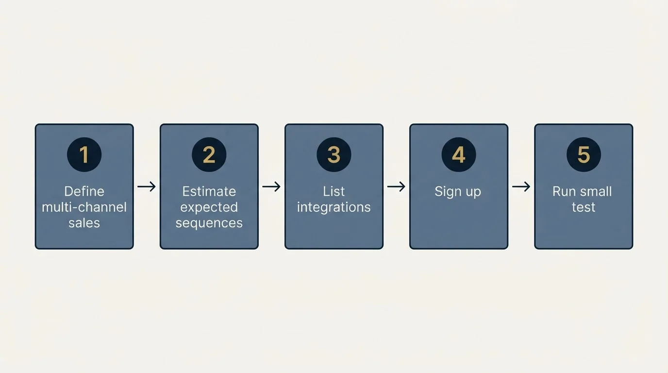 Step sequence: Getting Started Checklist (Define multi-channel sales, Estimate expected sequences, List integrations, Sign up)
