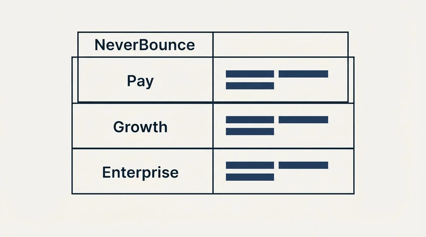Pricing table: Pricing Comparison (NeverBounce, Pay, Growth, Enterprise)